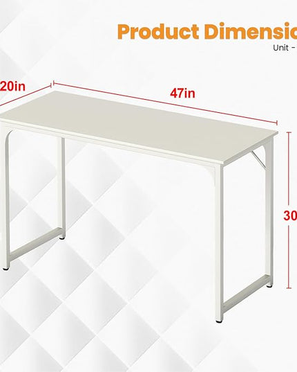 PayLessHere | 47 Inch Computer Desk | White | Office Desk with Metal Frame, Adjustable Feet | Water-Resistant, Scratchproof Surface | Sturdy Writing Table for Home Office or Study | Pack of 1