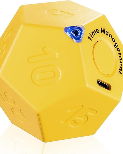 KADAMS Pomodoro Cube Timer Productivity-11 Preset Countdowns, Flip-to-Start Gravity Activation - Sound Vibrate Mute Rechargeable - Ideal for ADHD Kid Kitchen Classroom Cook Study Exercise - Yellow