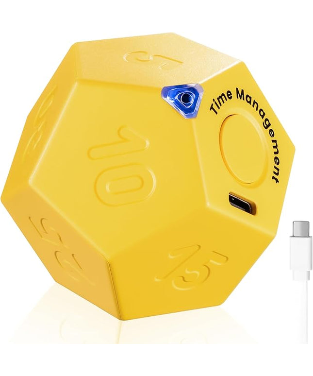 KADAMS Pomodoro Cube Timer Productivity-11 Preset Countdowns, Flip-to-Start Gravity Activation - Sound Vibrate Mute Rechargeable - Ideal for ADHD Kid Kitchen Classroom Cook Study Exercise - Yellow