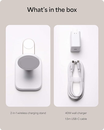 Mophie 2-in-1 Wireless Charging Stand - Qi2-Certified, MagSafe Charger for iPhone & Apple Watch – Fast Charging Station with Adjustable Phone Stand & Cable Management – Up to 15W Power