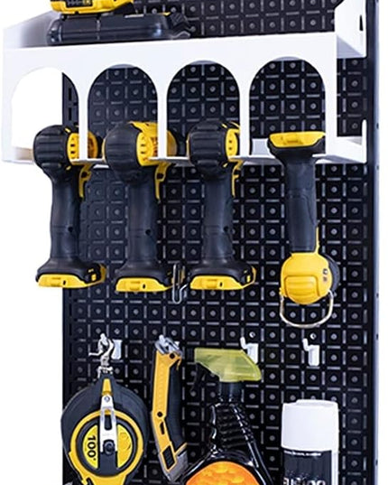 Omniwall Cordless Power Tool Kit-16" x 32" Black Metal Pegboard Organization System White