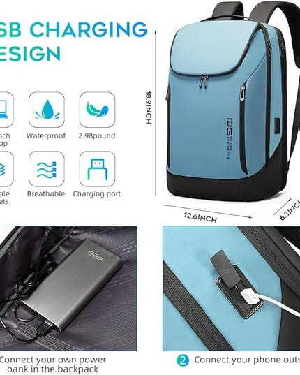 BANGE Business Smart Backpack Waterproof fit 15.6 Inch Laptop Backpack with USB Charging Port,Travel Durable Backpack (Light Blue(three Pocket), Medium)