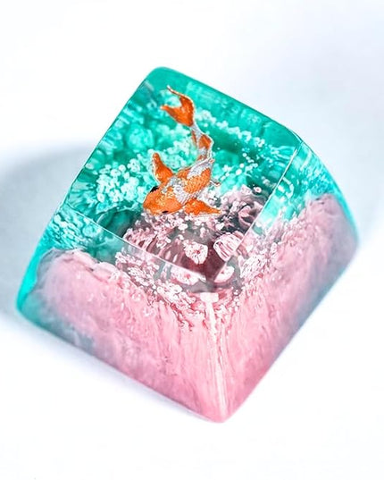 Kohaku Koi Artisan Keycap Pastel Pink and Blue Ocean R1 SA Profile Custom Keycaps 1U ESC Handmade Gaming Resin Key Cap Cherry MX Switch Compatible Mechanical Keyboard Koi Lover Gift