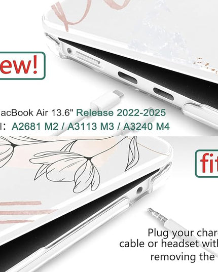 DONGKE for M4 MacBook Air 13.6 Inch Case 2025 2024 2023 2022 Model A3240 A3113 A2681 M3 M2 Chip, Plastic Hard Shell Case Cover with Touch ID for MacBook Air 13 Inch M4 - Abstract Flowers