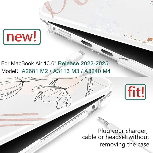 DONGKE for M4 MacBook Air 13.6 Inch Case 2025 2024 2023 2022 Model A3240 A3113 A2681 M3 M2 Chip, Plastic Hard Shell Case Cover with Touch ID for MacBook Air 13 Inch M4 - Abstract Flowers
