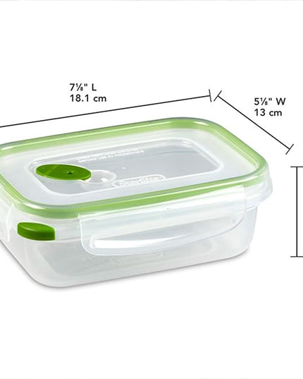 Sterilite Ultra-Seal 3.1 Cup Rectangle, Airtight Food Storage Container, Latching Lid, Microwave and Dishwasher Safe, Clear With Green Gasket, 24-Pack