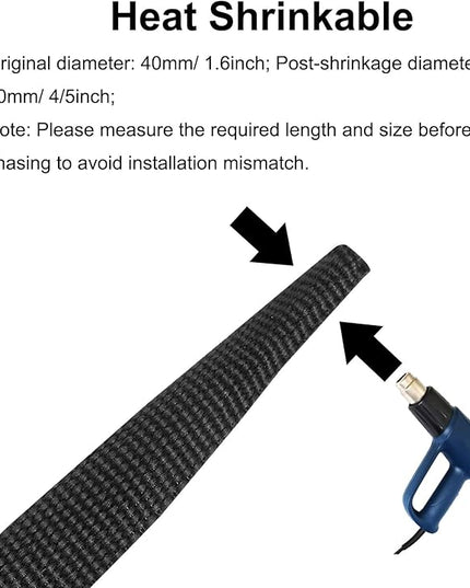 MECCANIXITY Braided Cable Sleeves Heat Shrinkable Fabric Sleeving, 1 9/16" 40ft Black 2:1 Ratio Heat Shrinkable Cord Protector for Harness Cable, Network Cable Protection, Cable Management