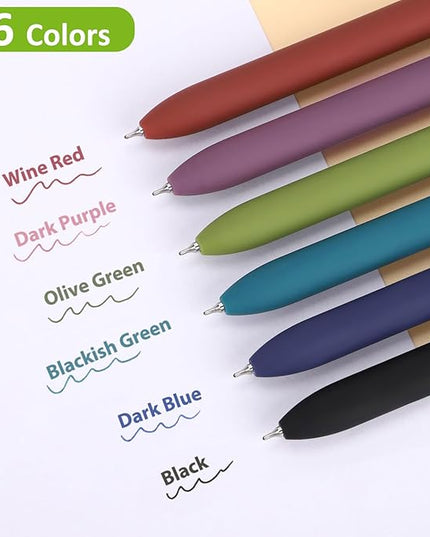 FIOVER Colored Pens, 6 Pack Colorful Gel Pens, Quick-Dry 0.7mm Medium Point for Journaling, Note Taking, Doodling, Aesthetic Office School Supplies, Gifts for Women Men(6PCS Vintage Colorful)