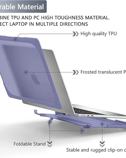 Batianda for M4 MacBook Air 13.6 inch Case 2025 2024 2022 Release Model A3240 A2681 M2 A3113 M3, Heavy Duty Shockproof Protective Hard Shell with Fold Kickstand & Keyboard Cover, Lavender Grey