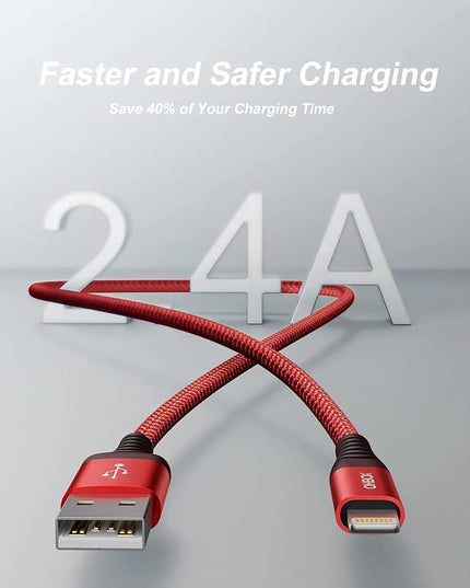 USB to Lightning Cable 6FT, 3Pack iPhone Charger Fast Charging, Heavy Duty iPhone Cables Braided Fast iPhone Charging Cord Compatible with iPhone 14 13 12 11 Pro Max XR XS X 8 7 6 Plus iPad and More