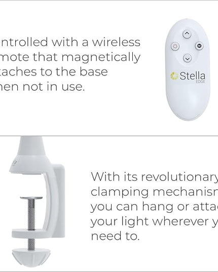 Stella Edge Premium 10W LED Desk Clamp Task Lamp - White - Adjustable Dimmable Low Vision Light - Macular Degeneration Lighting - Hobby Crafting Sewing