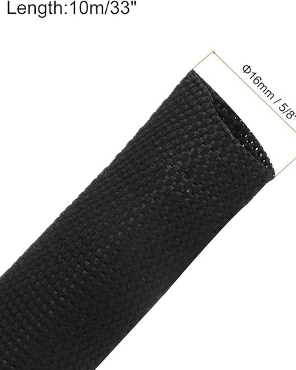 MECCANIXITY Braided Cable Sleeves Heat Shrinkable Fabric Sleeving, 5/8" 33ft Black 2:1 Ratio Heat Shrinkable Cord Protector for Harness Cable, Network Cable Protection, Cable Management