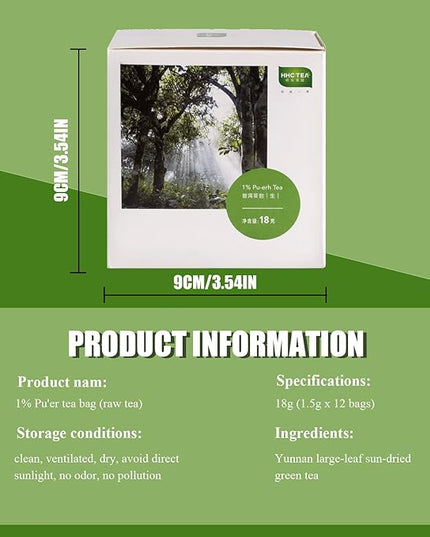 Organic Pu-erh Tea Bags - Raw Chinese Organic Pu erh Dark Tea 12 Pack, 1.5g Each Pu'erh Tea Bag, from Ancient Tree 2018 Aged Earthy Flavor Rich Antioxidants, Daily Breakfast Drinking Gift