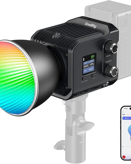 SmallRig RC 100C RGBWW LED Video Light, with App Control, 100W Mini COB Continuous Output Lighting, Handheld Spotlight 2700-10000K/CRI 96+/TLCI 98+/12 Effects, 11000Lux/1m, Lite Version Ink Blue, 5377