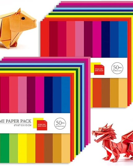 Origami Paper Kit 100 Sheets 70GSM 6 Inch Square Double Sided Color 50 Vivid Solid Colors for Hand Crafts Origami Paper Arts Creativity. Solid Color