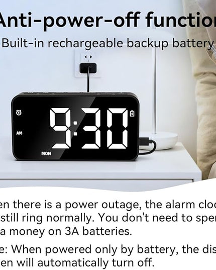 Small Digital Alarm Clocks with Rechargeable Backup Battery for Bedrooms Living Room Study Loud Bedside Desk Clock with Memory Function Dual Alarm & 3 Modes Weekends Weekdays Every Day for Kids Adults