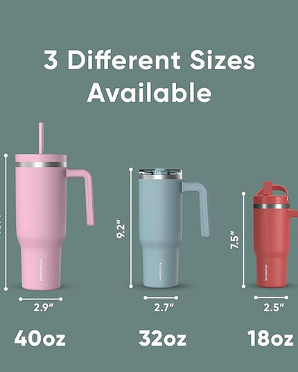 Hydrapeak Voyager 40 Oz Stainless Steel Tumbler with Handle, Insulated Water Bottle With Straw & Lid, Cupholder Friendly Reusable Travel Mug (Pale Sage)