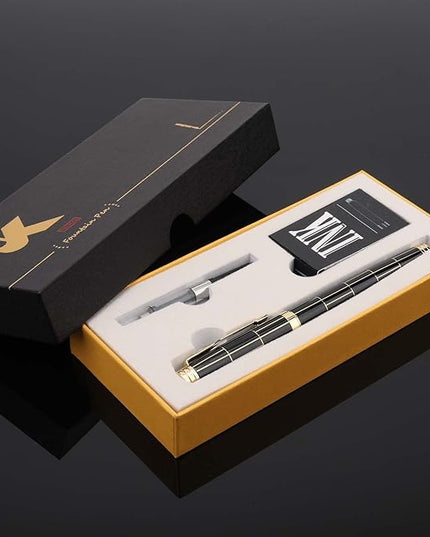 Tiankool Luxury Fountain Pen,Fine Nib, Exquisite Pen Gift Set for Men&Women-Includes 10 Ink Cartridges&Ink Converter- Nice Pens - Black - Gold Plaid