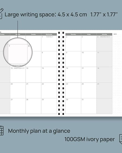 POPRUN 2026 Planner Weekly Notebook Calendar (Jan-Dec), Large Size 8.5'' x 10.5'' - Agenda 2026 Appointment Book with Monthly Tabs, Inner Pocket, Spiral Soft Cover, 100 GSM - Brown