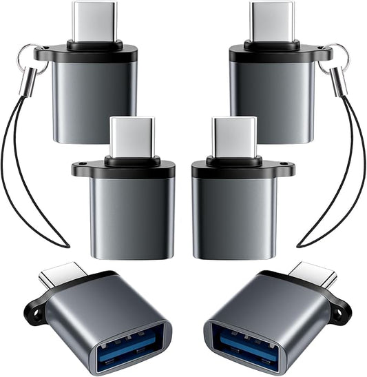 Type C to USB Adapter 6 Pack,USBC to USB Adapter,USBC Male USBA Female Adaptor,USB C Converter for iPhone 17 16 15,MacBook Pro Air,iPad,Samsung Galaxy,Grey