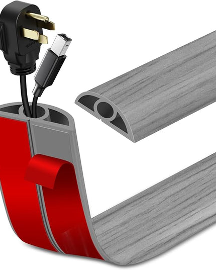 Floor Cord Cover Self Adhesive Cord Hider Floor Extension Cord Covers for Floor Power Cord Protector Cable Management Prevent Cable Trips Cable Cavity 0.32" W x 0.32" H (Light Grey Wood, 20Ft)
