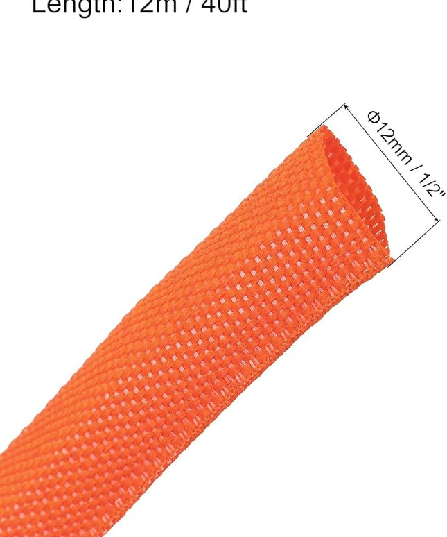 MECCANIXITY Braided Cable Sleeves Heat Shrinkable Fabric Sleeving, 1/2" 40ft Orange 2:1 Ratio Heat Shrinkable Cord Protector for Harness Cable, Network Cable Protection, Cable Management