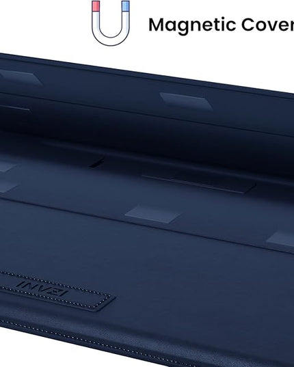 INVZI MacBook Sleeve, Vegan Leather Bag Compatible with 13”/14" MacBook Air, MacBook Pro M1/M2 2018-2022, Compact Design with Invisible Stand (Midnight Blue)