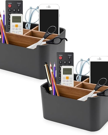 SZYRL Stylish Desk Organizers and Remote Control Holders in Black, Pen Phone Holder Organizer, Multi-Purpose Caddy Storage Accessories for Office Desktop Coffee Table Bedside Nightstand