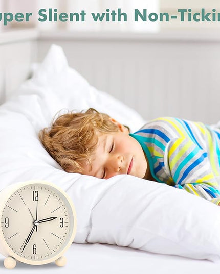 Blusaryme Analog Alarm Clock - 4 Inch Super Silent Non-Ticking, Battery Operated Small Clock with Night Light, Elegant Bedside Desk Clock for Bedroom, Living Room, Office, Student Gift