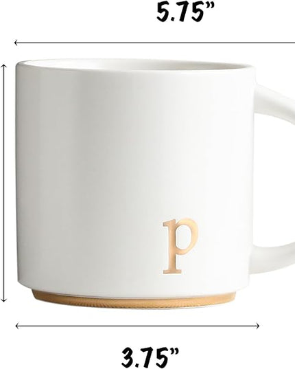 COLLECTIVE HOME - Monogram Ceramic Mugs, 15 oz Golden Initial Coffee Cups, Elegant Alphabet Tea Mugs, Elegant Personalized Mug with Gift Box, Luxurious Cups for Office and Home (p)