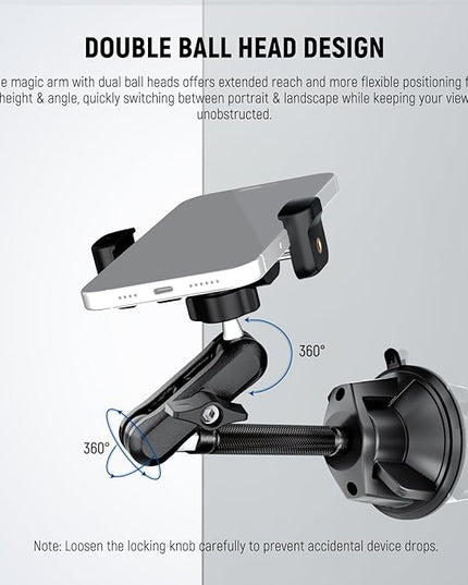NEEWER Phone Holder for Your Car, 360° Rotating Vacuum Suction Cup Metal Cell Phone Mount Extended Magic Arm Compatible with iPhone Samsung for Windshield Skylight Navigation Video Recording, PA137