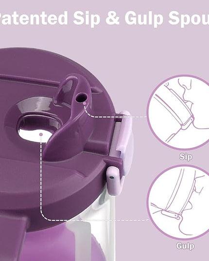 32oz Glass Water Bottle, 2-in-1 Straw and Sip Spout Lid, Leakproof Wide Mouth Tumbler with Handle, BPA-Free Reusable Bottle for Sports, Office, Outdoor, Lilac