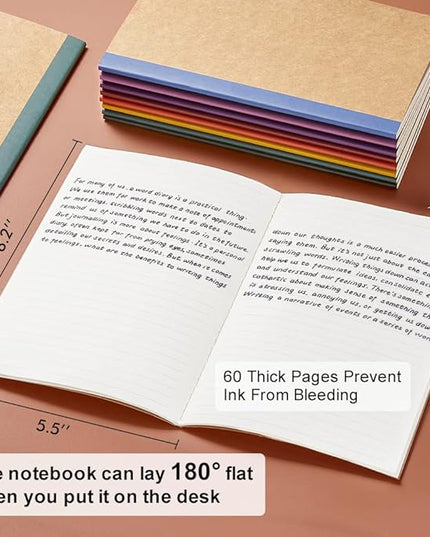 feela 16 Pack Composition Notebooks Bulk, Kraft Cover Lined Blank College Ruled Composition Travel Journals with Jewel Tone Spines For Women Students, 60 Pages, 8.3”x 5.5”, A5, 8 Vintage Colors