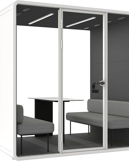 Soundproof Office Pod Booth, Quiet Meeting Pod with Acoustic Panels, Sound Proof Room with Desk, Portable Removable Working Booth for Private Phone Calling, Study, 4 People L Size H92in W91in D70in