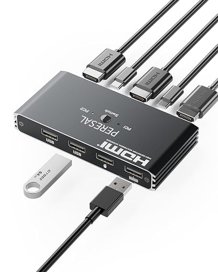 USB KVM Switch, KVM Switch 1 Monitors 2 Computers, HDMI Switch, 4K@60Hz KVM Switches for 2 Computers Sharing 1 Monitor, 4 USB Devices Such as Keyboard, Mouse, Printer, Scanner