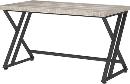 LVB Large Home Office Desk, Long Industrial Computer Desk, Metal Wood Writing Study Computer Table for Student, Big Modern Executive Simple Gaming Work Desk for Bedroom, Light Grey, 60 Inch