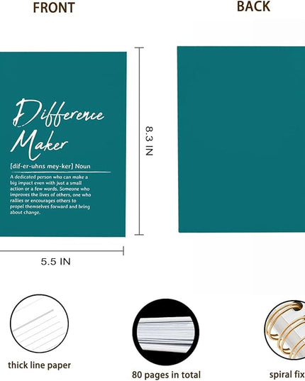 OXW Difference Maker Gift Notebook Journal, Office Notebook for Work, Thank You Gifts for Leader Mentor Boss, Leadership Gifts Journal, Turquoise Spiral Notebook 5.5 x 8.3