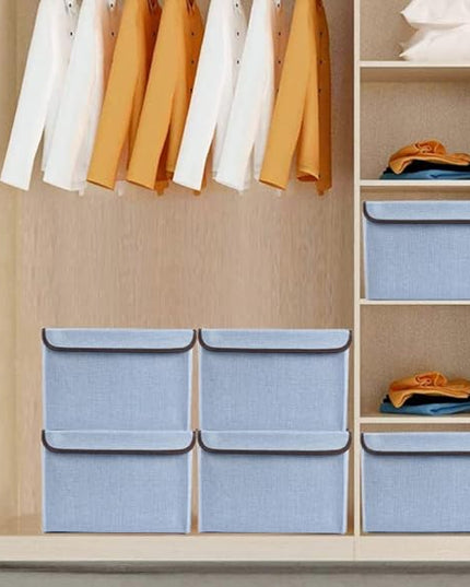 Foldable Storage Bins with Lids, Decorative Storage Baskets, Large Storage Boxes for Home, Office, Bedroom, Closet, Blue, Medium, 4 Pack 14.6 x 9.5 x 9.5”