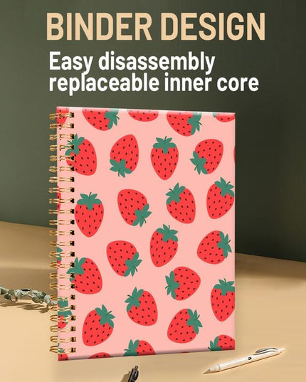 Spiral Journal Notebook for Women,A5 College Ruled Notebooks 6"x 8.4", 120 Pages (60 Sheets) Lined Journal with Premium Thick Paper,Perfect for School Office Home(Pink Strawberry)