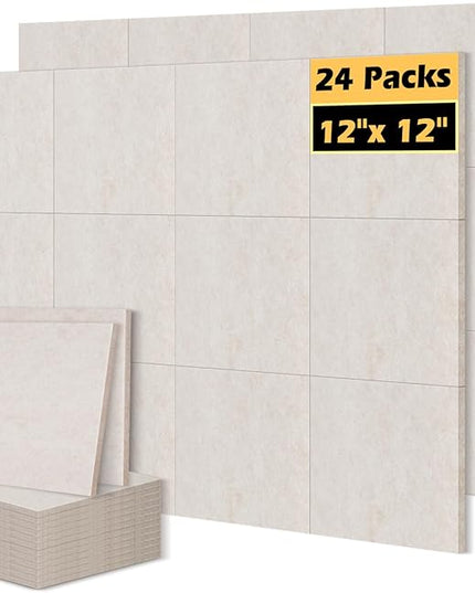 DOLLAR BOSS Felt Cork Board Tiles, 24 Packs 12" x 12" Thick Cork Bulletin Board Self Adhesive Acoustic Panels Soundproof Corkboards for Walls with Pushpins for Home Office Kitchen School, Beige