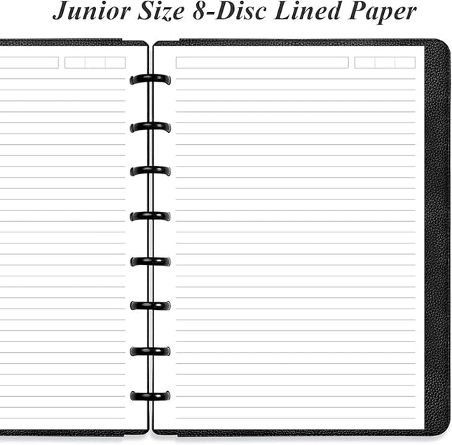 Junior Size Lined Refill Paper - A5 Note-Taking System 8 Disc Discbound Refill Pages, 100Sheets / 200Pages Loose-Leaf Paper, 100gsm, White, 5.8" x 8.3"