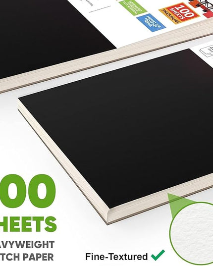 Soucolor 9" x 12" Sketch Book, 100 Sheets Top Spiral Bound Sketchbook with Acid-Free 68lb/100gsm Drawing Paper, Art Sketch Pad for Kids, Adults & Artist, Professional Art Supplies for Beginners