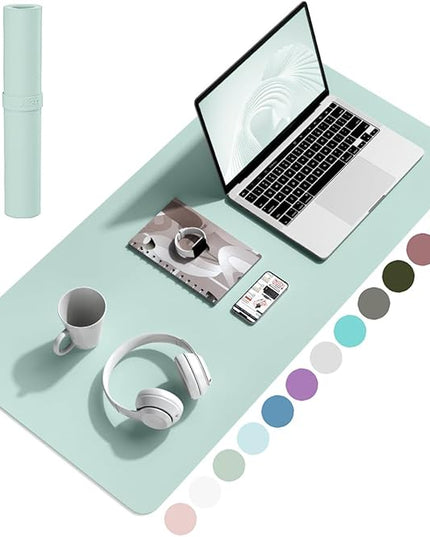 YSAGi Non-Slip Leather Desk Pad, Waterproof Laptop Computer Desk Keyboard Mat, Table Protector Blotter Mat, Large Mouse Pad for Office/Work/Home/Decor(Mint Green, 31.5" x 15.7")