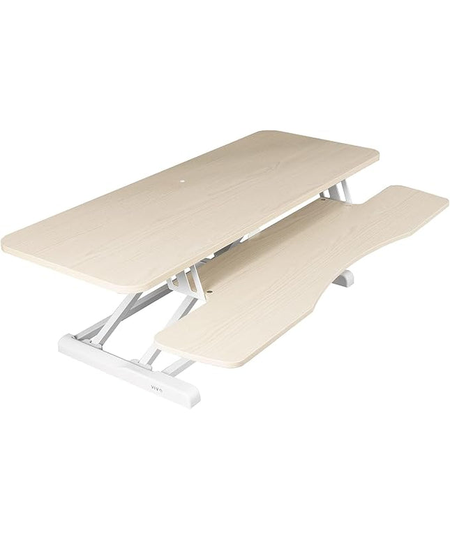 VIVO 42 inch Desk Converter, K Series, Height Adjustable Sit to Stand Riser, Dual Monitor and Laptop Workstation with Wide Keyboard Tray, Light Wood Top, White Frame, DESK-V042KF