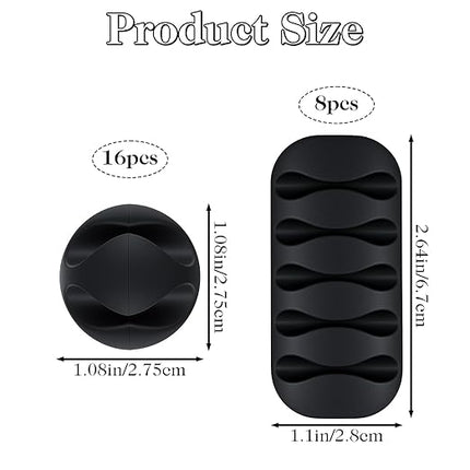 Cable Clips Cord Holder - 24 Pack Black Adhesive Cable Organizer for Desk, Car, Nightstand - Cord Management Clips for Phone Chargers, USB, Computer Cables