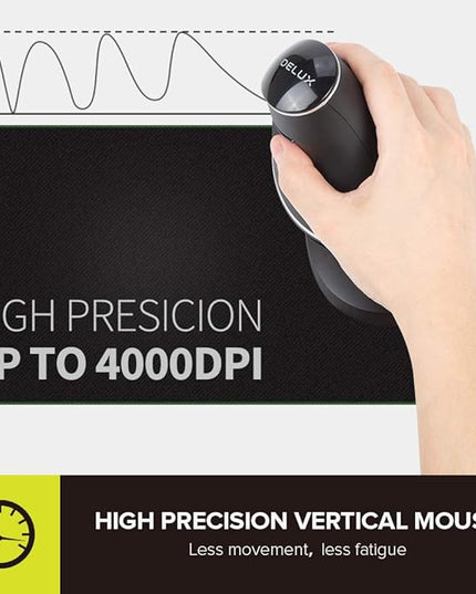 DELUX Wireless Ergonomic Vertical Mouse, Rechargeable Ergo Mouse for large Hands, Slient Click, Removable Wrist Rest, Up to 4000 DPI, 6 Buttons,2.4G Dual Mode, Compatible with Laptop/PC (M618PD-Black)
