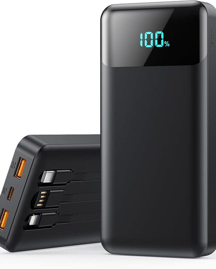 Portable Charger Power Bank 40800mAh with 3 Built-in Cables,25W Fast Phone Charging Portable Battery Pack,5 Outputs Travel Essentials Outdoor External Battery for iPhone 17/16,Galaxy Android etc-Black