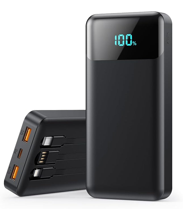 Portable Charger Power Bank 40800mAh with 3 Built-in Cables,25W Fast Phone Charging Portable Battery Pack,5 Outputs Travel Essentials Outdoor External Battery for iPhone 17/16,Galaxy Android etc-Black