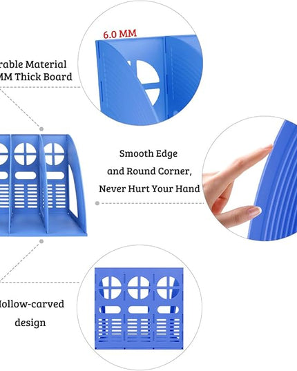 SAYEEC Magazine File Holder Desk Binder Holder Plastic File Sorter Folder Organizer Stand Book Shelf Dividers Vertical Filling Storage Rack Desktop Bookshelf Display Box for Office School Home (Blue)