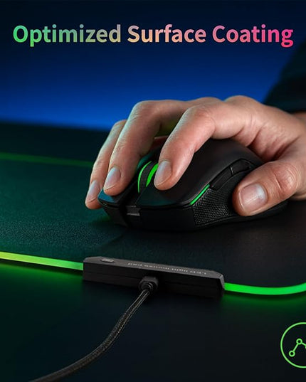RGB Glass Mouse Pad for Gaming, Professional Esport Ultra Smooth Mouse Mat, Dimmable Border Lighting Color Mousepad with Stable Rubber Base, Speed Control for Games and Office (Blue, 13.8" x 10.2")